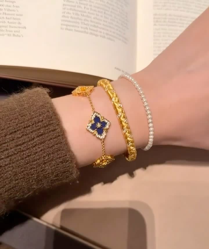 Van Cleef & Arpels Elegant Gold and Blue Enamel Bracelet